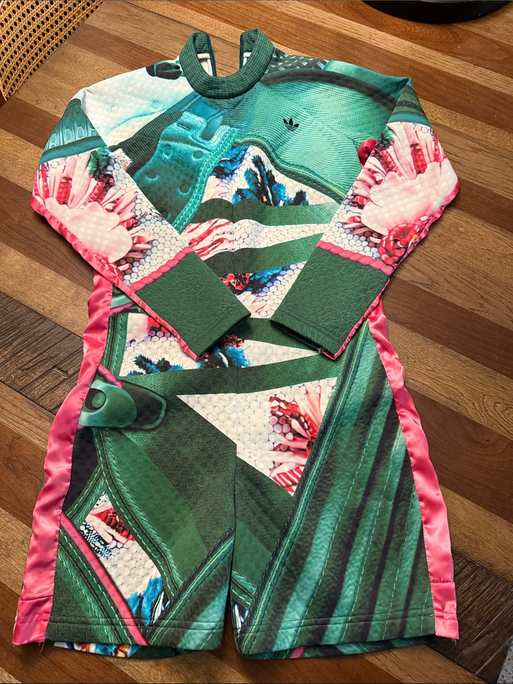 Adidas MARY KATRANTZOU S Green & Pink Patterned Long-Sleeve Girls' Dress